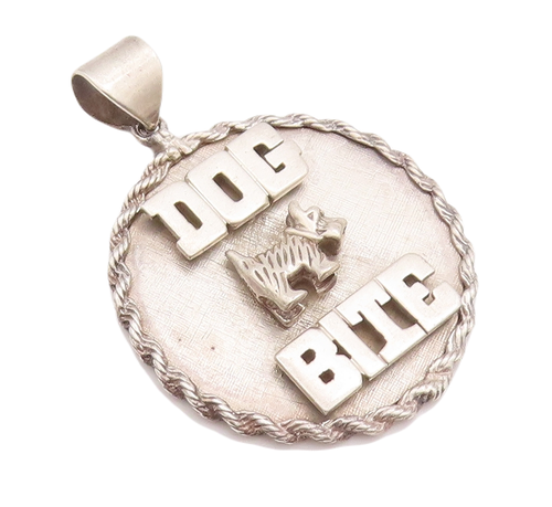 925 Sterling Silver Vintage Pendant Roped Bordered Carved Dog Bite Badge PT22976