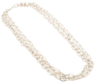 925 Sterling Silver  Vintage Shiny Minimalist Oval Link Chain Necklace  NE1786