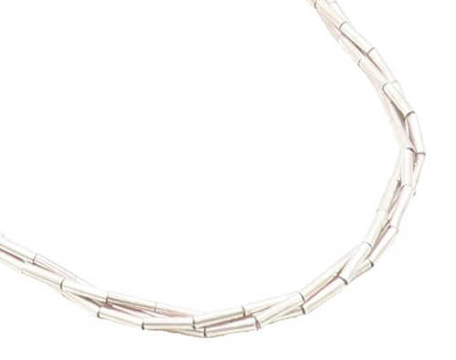 925 Sterling Silver Vintage Multi Strand Barrel Bead Chain Necklace NE2123