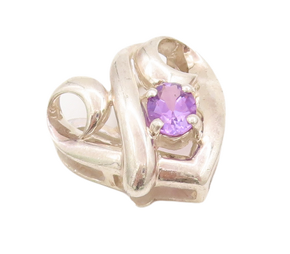 925 Sterling Silver Vintage Pendant Swirled Carved Amethyst Love Heart  PT23069