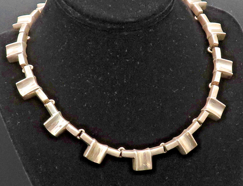 ALICIA MEXICO 925 Sterling Silver Vintage Heavy Concave Link Necklace  NE3928