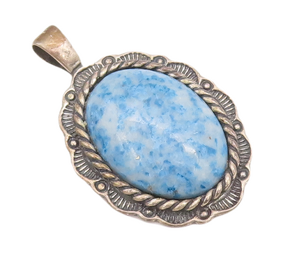 925 Sterling Silver Vintage Pendant CAROLYN POLLACK Oval Lapis Carved  PT22891