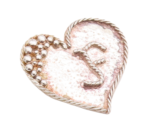 925 Sterling Silver Vintage Pendant Beaded Roped Carved F Love Heart  PT22964