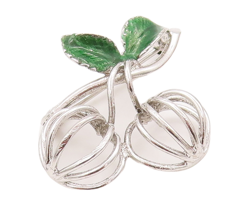 925 Sterling Silver Vintage Brooch Pin Enameled Leaves Cutout Fruit  BP10982