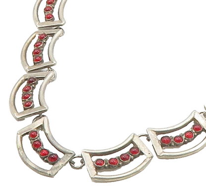 MEXICO 925 Silver  Vintage Cabochon Red Topaz Dark Tone Chain Necklace  NE2605