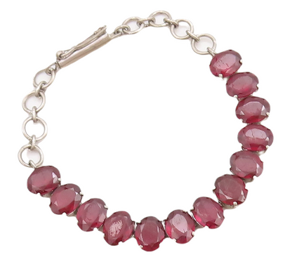 925 Sterling Silver Vintage Bracelet Solid Oval Garnet Tennis Bracelet  BT10501