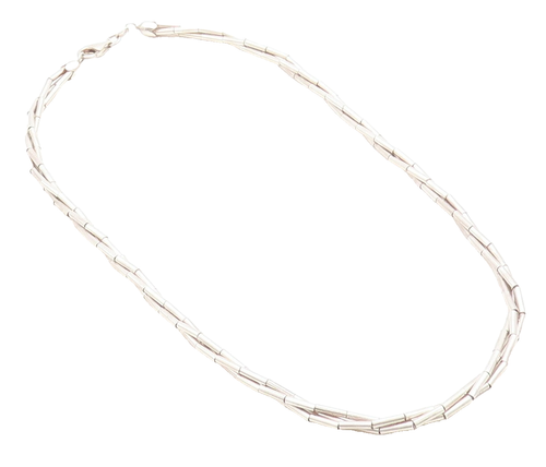 925 Sterling Silver Vintage Multi Strand Barrel Bead Chain Necklace NE2123