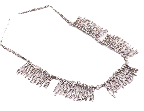 925 Sterling Silver Vintage Necklace Brutalist Tree Branch Carved  NE4267