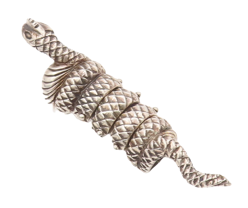 925 Sterling Silver Vintage Ring Full Figure Heavy Carved Python Snake RG28154