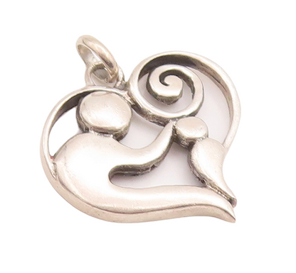 925 Sterling Silver Vintage Pendant Designer Mom And Child Love Heart  PT23262