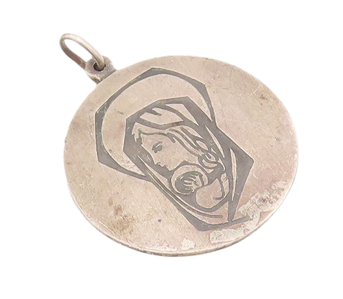 925 Sterling Silver Vintage Pendant Religious Carved Mother Mary Coin  PT22967