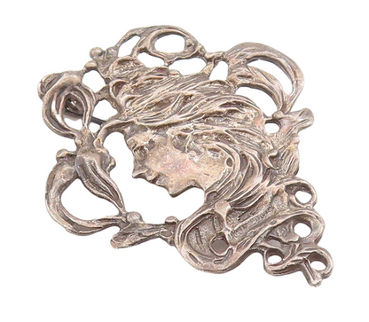 925 Sterling Silver Vintage Brooch Pin Girl Face With Flying Hair  BP11110