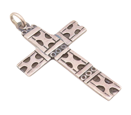 925 Sterling Silver Vintage Pendant MEXICO Solid Etched Religious Cross  PT23254