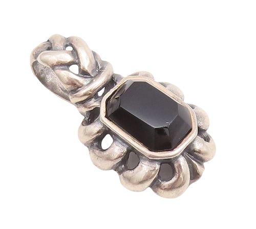 925 Sterling Silver Vintage Pendant Solid Cutout Braided Rectangle Onyx  PT22844