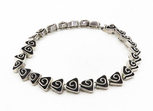 MEXICO 925 Sterling Silver  Vintage Triangle Spiral Link Chain Necklace NE1594