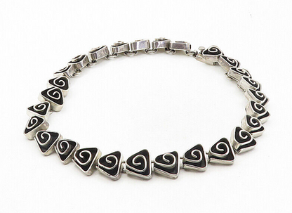 MEXICO 925 Sterling Silver  Vintage Triangle Spiral Link Chain Necklace NE1594