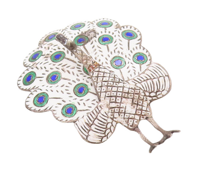 925 Sterling Silver Vintage Brooch Pin SIAM Enameled Peacock Moves  BP10962
