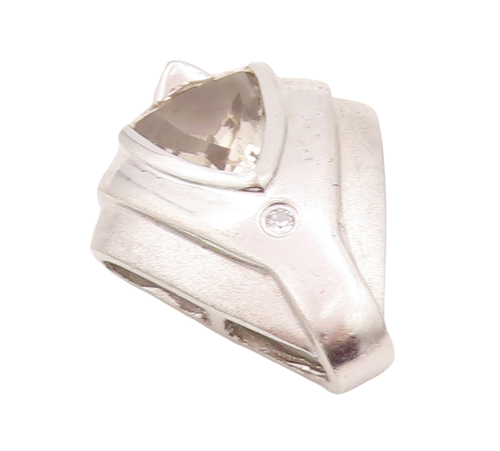 925 Sterling Silver Vintage Pendant Carved Triangle Cut Round CZ Neck  PT23138