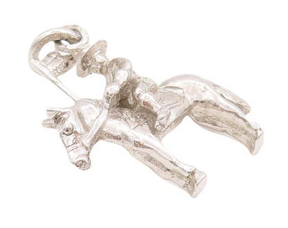 925 Sterling Silver Vintage Pendant 3D Carved Soldier With Flag On Horse PT23047