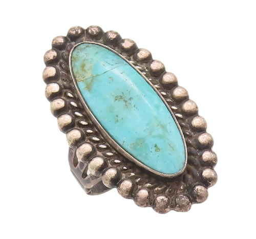 925 Sterling Silver Vintage Ring Southwestern Carved Turquoise Sz 5.5 RG28281