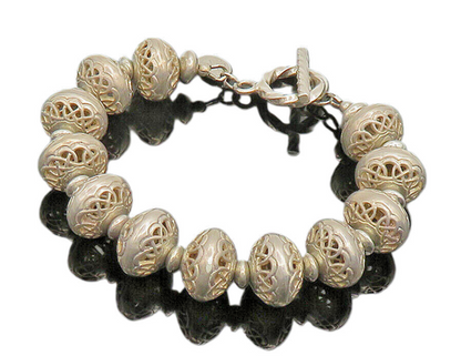 925 Sterling Silver  Vintage Knot Pattern Beaded Chain Bracelet  BT8027