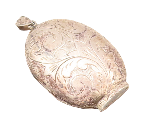 925 Sterling Silver Vintage Pendant Swirly Carved Oval Locket (OPENS)  PT23184