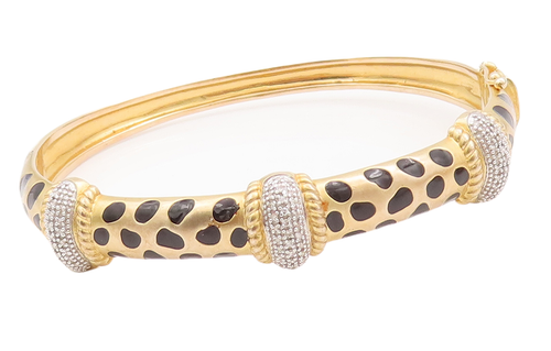 925 Sterling Silver Vintage Bracelet Patch Design Diamonds Inlay Bangle  BT10529