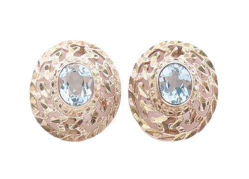 925 Sterling Silver Vintage Earrings Oval CZ Halo Swirly Carved Frame  EG12960