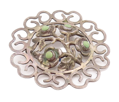 925 Sterling Silver Vintage Brooch Pin MEXICO Antique Turquoise Flower  BP10954