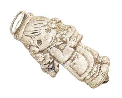 925 Sterling Silver Vintage Brooch Pin PMI Carved Cute Little Girl  BP10959