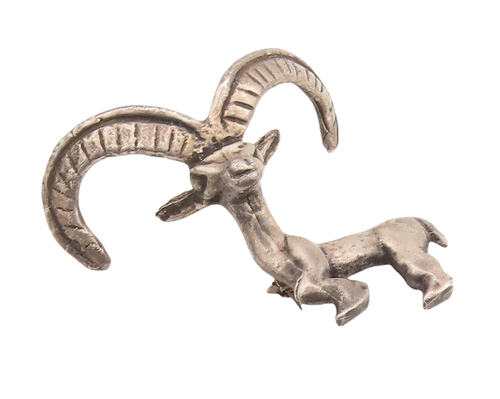 925 Sterling Silver Vintage Brooch Pin MMA Antique 3D Cutout Alpine Ibex BP11142