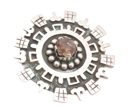 925 Sterling Silver Vintage Pendant LOS BALLESTEROS Carved Circular Gem  PT22957