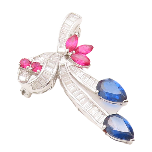 925 Sterling Silver Vintage Brooch Pin Multi Color Floral CZ Inlay  BP10951