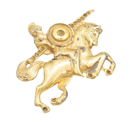 925 Sterling Silver Vintage Brooch Pin Gold Plated Warrior On Horse  BP11079