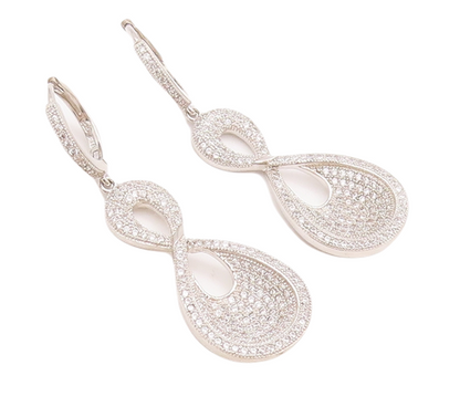 925 Sterling Silver Vintage Earrings Modernist CZ Beaded Infinity Carved EG12967