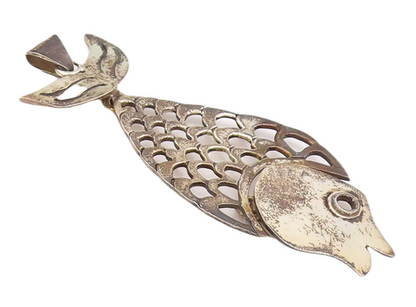 925 Sterling Silver Vintage Pendant Cutout Fish With Movable Tail  PT22937
