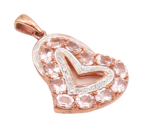 925 Sterling Silver Vintage Pendant 2 Tone Gemstones Beaded Love Heart  PT22841