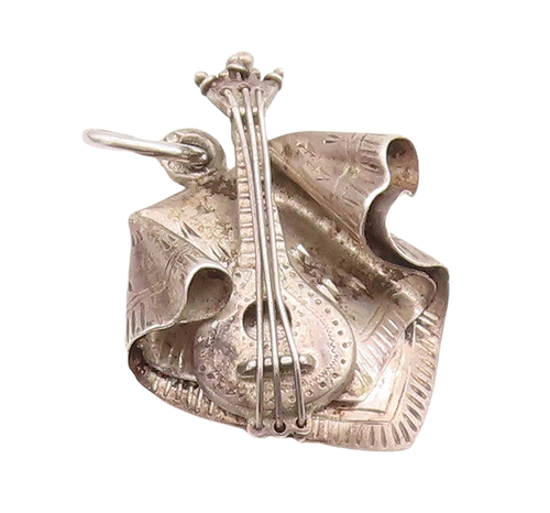925 Sterling Silver Vintage Pendant Cutout Classical Musical Instrument  PT23267