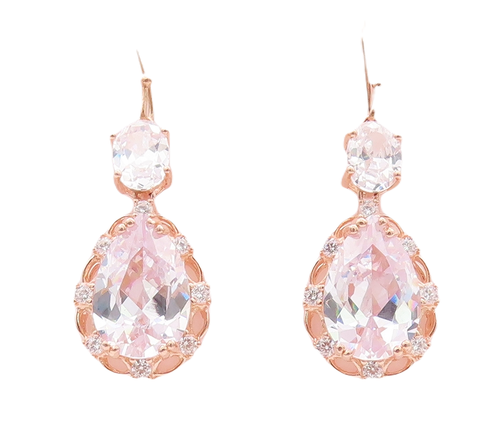 925 Sterling Silver Vintage Earrings Rose Gold Plated Oval & Dope Cut CZ EG12966