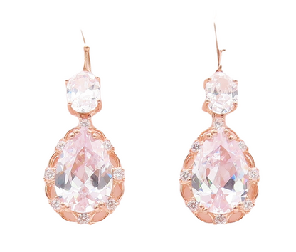 925 Sterling Silver Vintage Earrings Rose Gold Plated Oval & Dope Cut CZ EG12966