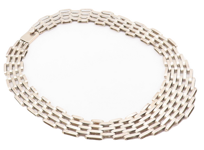 925 Sterling Silver Vintage Necklace MEXICO Hinged Slabs Link Broad Band  NE4300