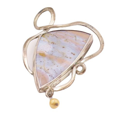 925 Sterling Silver Vintage Pendant Brutalist Designer Marble With Pearl PT22855