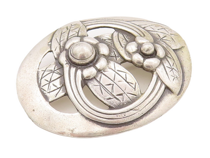 925 Sterling Silver Vintage Brooch Pin Antique Solid Floral Cutout  BP10978
