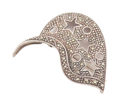 925 Sterling Silver Vintage Brooch Pin Marcasite Inlay Cutout Stars  BP11126