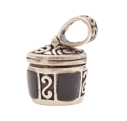 925 Sterling Silver Vintage Pendant Swirly Carved Onyx Box Charm (OPENS) PT22884