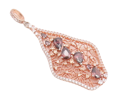 925 Sterling Silver Vintage Pendant Amorphas Shape Multi Color CZ Leaf  PT23251