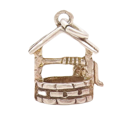 925 Sterling Silver Vintage Pendant Solid 3D Carved  Water Well Charm  PT23043