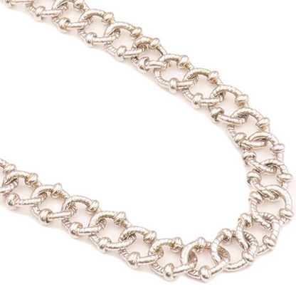 925 Sterling Silver Vintage Necklace Carved Beaded Rope Rings Linked  NE4269