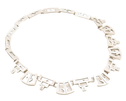 MEXICO 925 Sterling Silver  Vintage Cutout Design Shiny Chain Necklace  NE1552