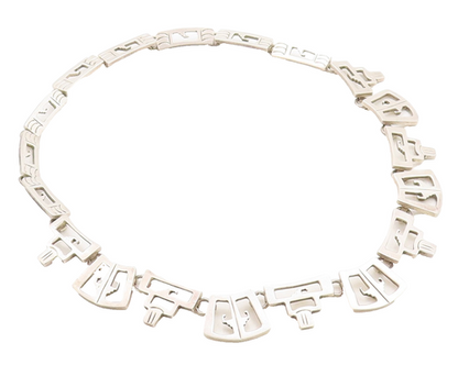 MEXICO 925 Sterling Silver  Vintage Cutout Design Shiny Chain Necklace  NE1552